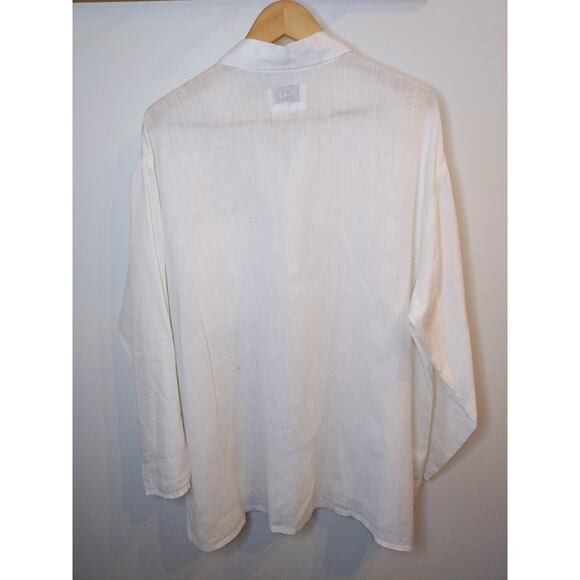 FLAX White Linen Button Down Shirt Size Medium Oversized Vintage Boho Natural - Picture 5 of 14